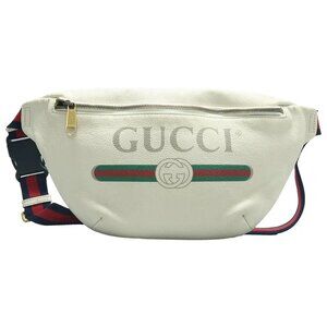 Authentic Gucci Logo Belt Bag Medium White Leather GG Waist Bag Crossbody